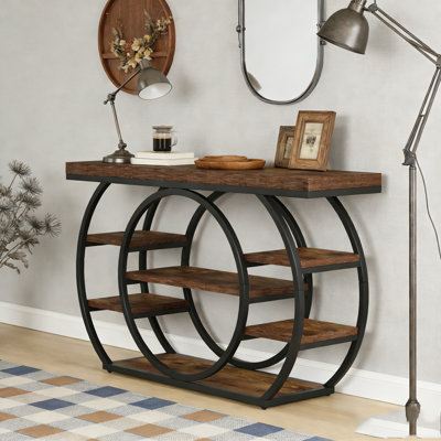 Industrial 5-Tier Sofa Table with Metal Frame