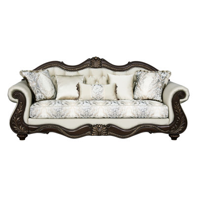 Beige chaud avec bordure en cerisier - Pieds astucieusement conçus pour l'élégance Finition attrayante du tissu Profondeur d'assise confortable