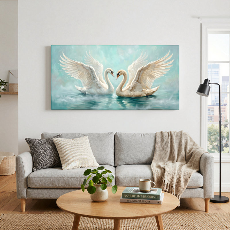 Ensemble de 1 tableau sur toile « Swan Love », L 40 po x H 20 po, Toile tendue