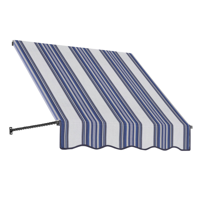 Awntech Santa Fe Acrylic Fabric Fixed Awning with Iron Rope Arms, 31" H x 40.5" W x 24" D, Navy/Gray/White Multi