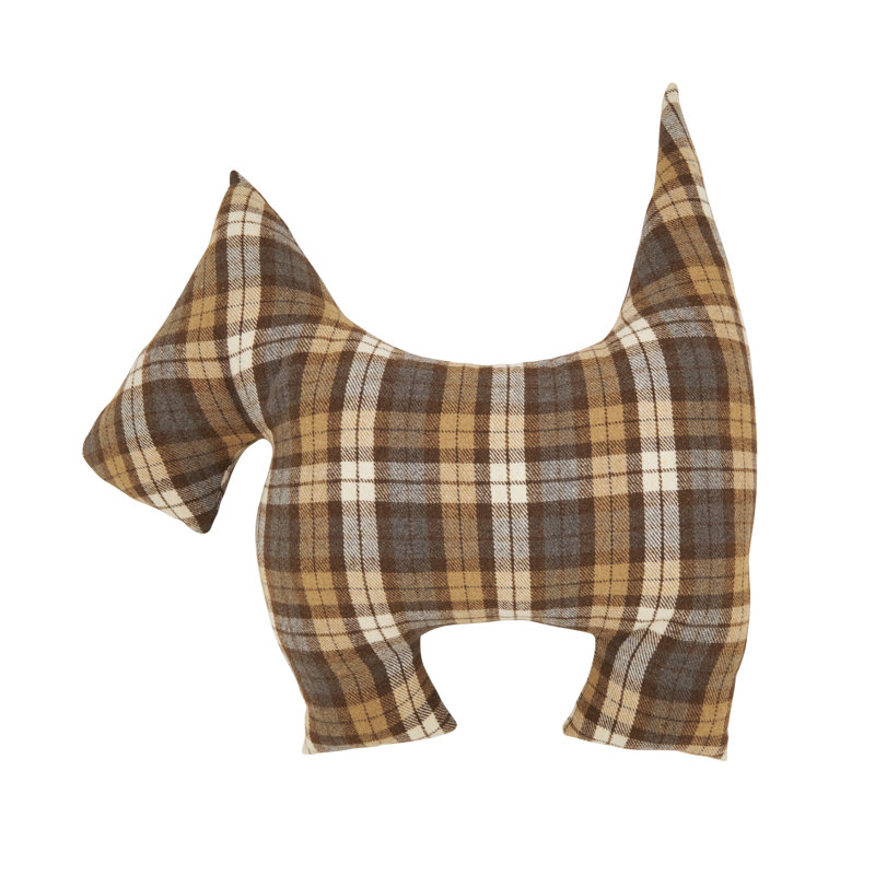 Plaid Scotty Dog Poly Filled Throw Pillow