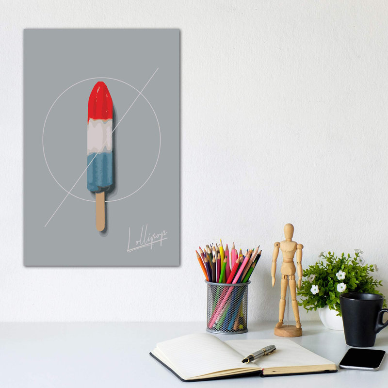 Lollipop Summer - impression d'art graphique, H 12 po x l 8 po x P 0,75 po, Toile tendue, Pas de tapis