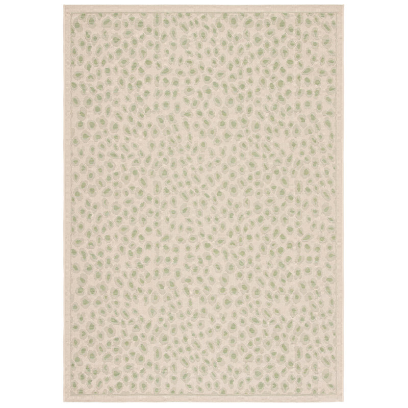 Beige and Green Spotted Synthetic Indoor/Outdoor Rug