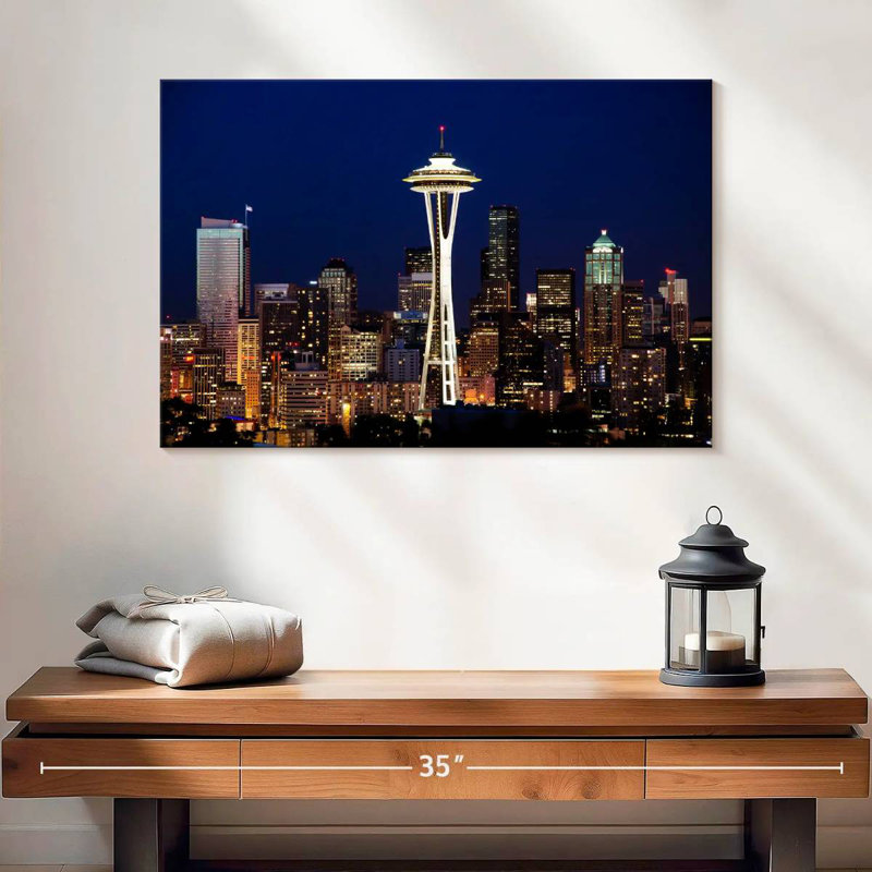 Ravi Seattle Night Cityscape, 20" H x 30" W