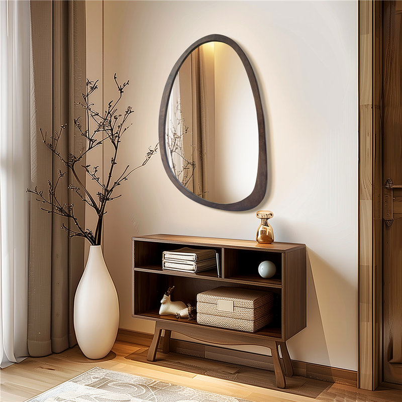 Asymmetrical Wood Framed Wall Accent Mirror, 70cm x 50cm
