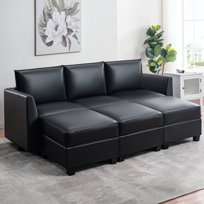 Canapé modulaire en cuir Rudolphus, Noir