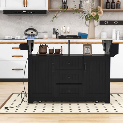 Large Folding Storage Kitchen Island with Power Outlet and Drawers
