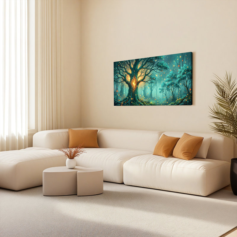 «Enchanted Forest Tree With Glowing Lights», reproduction d'art sur toile tendue sur toile, ensemble de 1, 3216