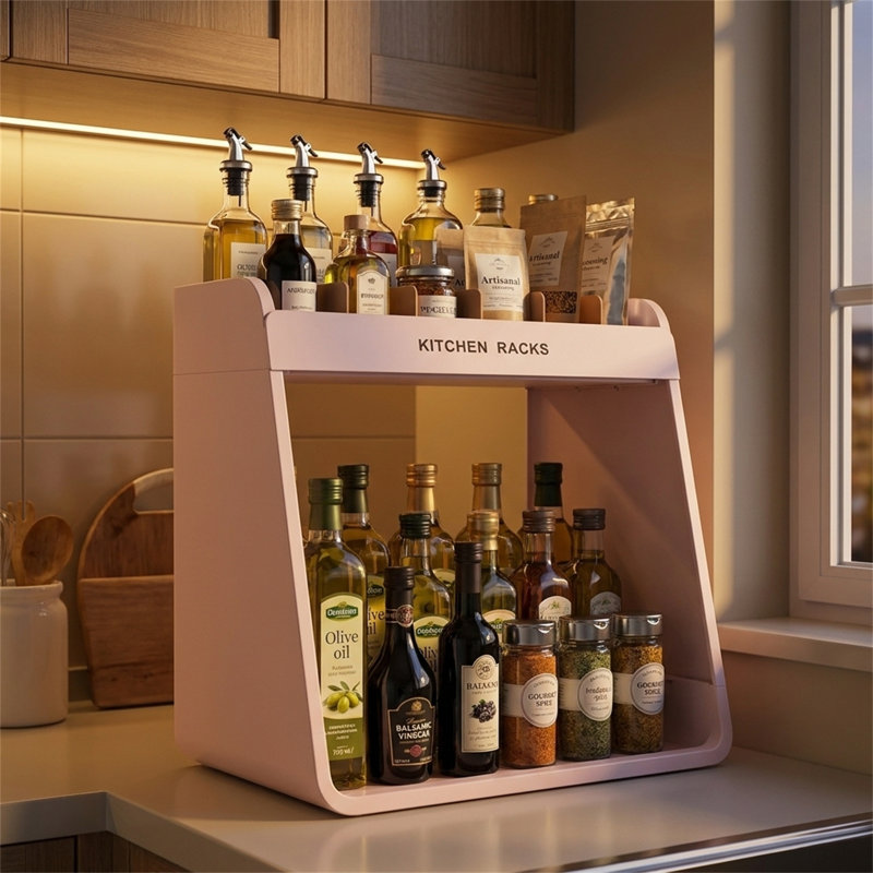 Two-tier Kitchen Shelving Unit / Spice Rack, Pink