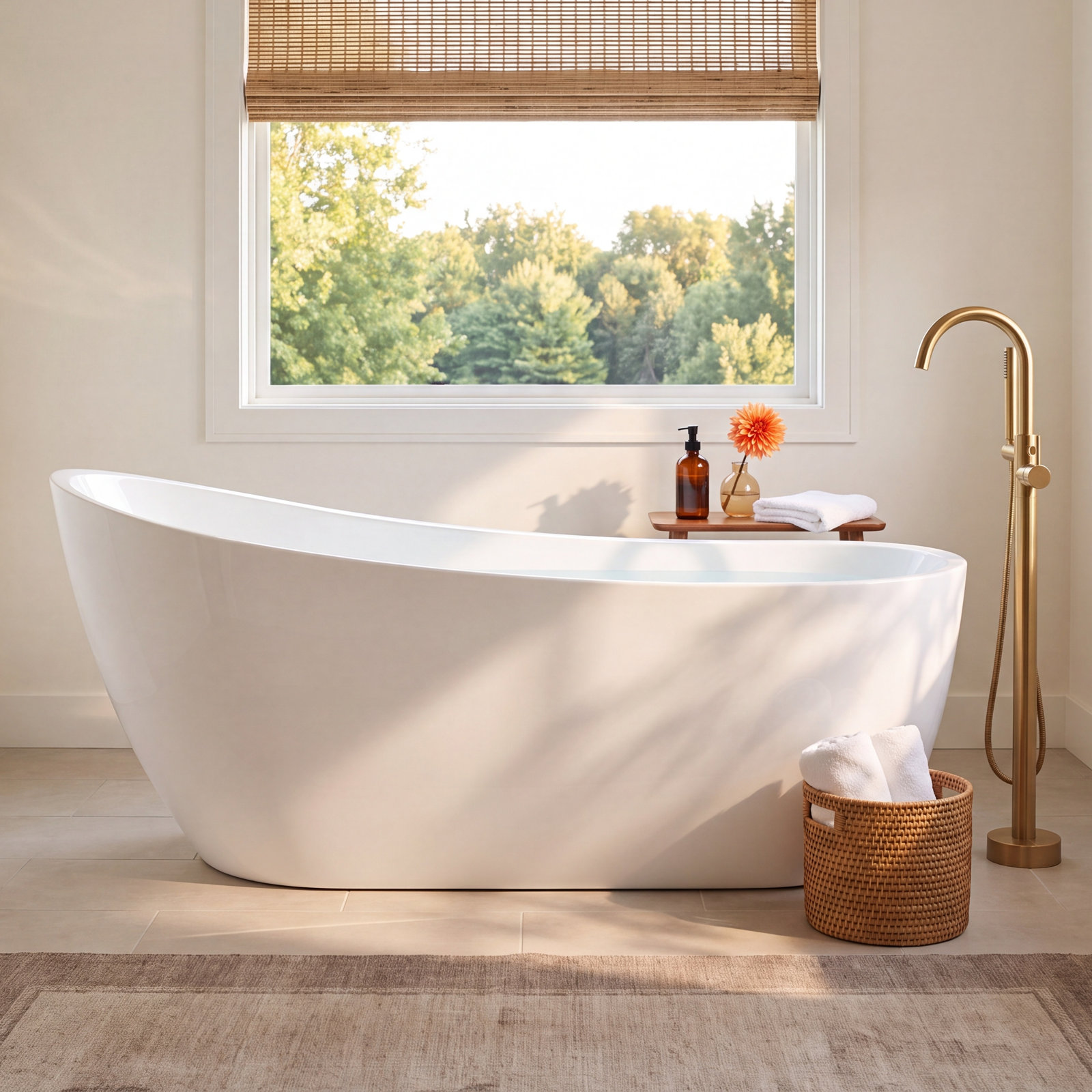 54" Freestanding Soaking Fiberglass Bathtub, Glossy White