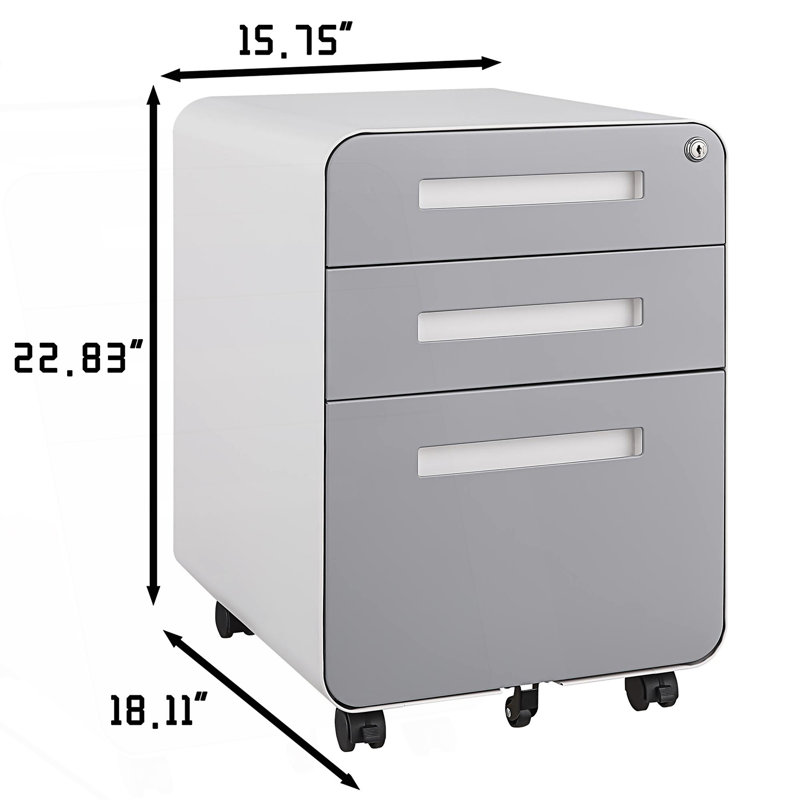 Classeur mobile 3 tiroirs, armoire de rangement polyvalente de style simple, armoire de rangement de salon, Blanc / Gris