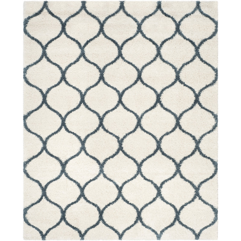 Tate Hudson Shag Performance Geometric Rug, Rectangle 8' x 10', Ivory/Slate Blue