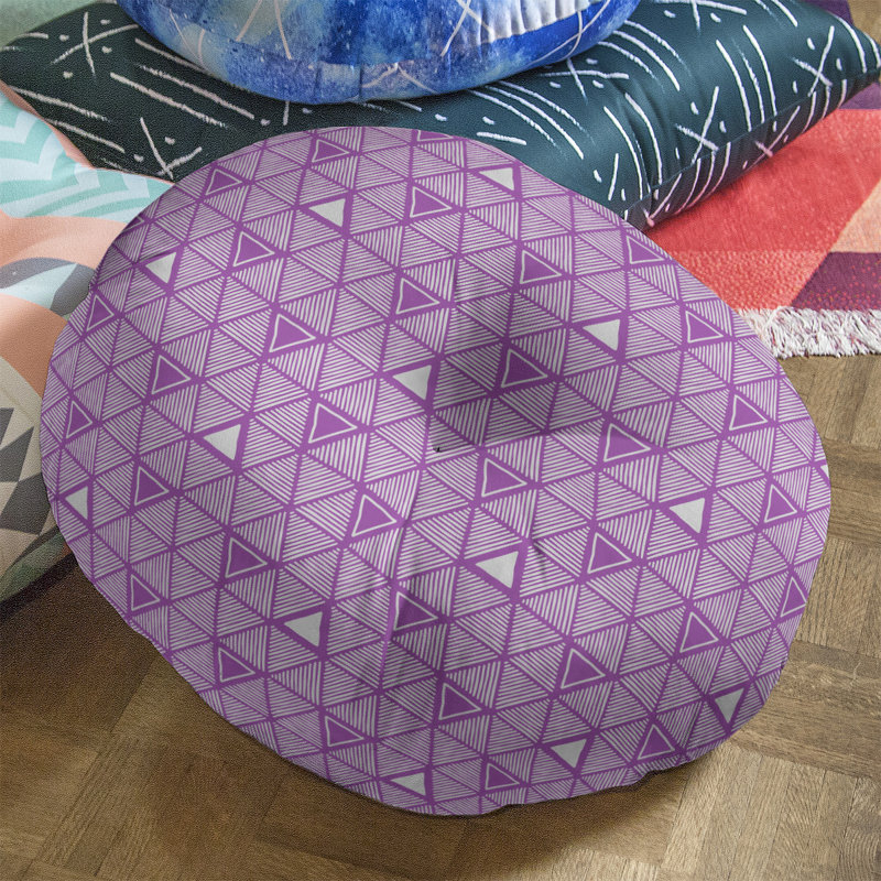 Coussin de sol classique à motif de triangles dessinés à la main, 26 po x 26 po, Violet clair