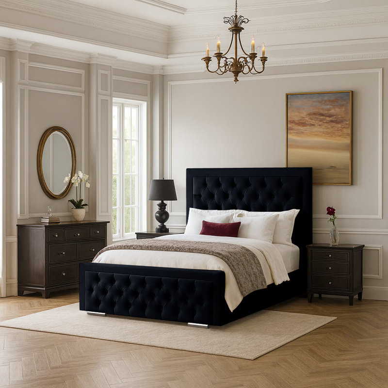Agusta Upholstered Bed, Double (4'6), Black