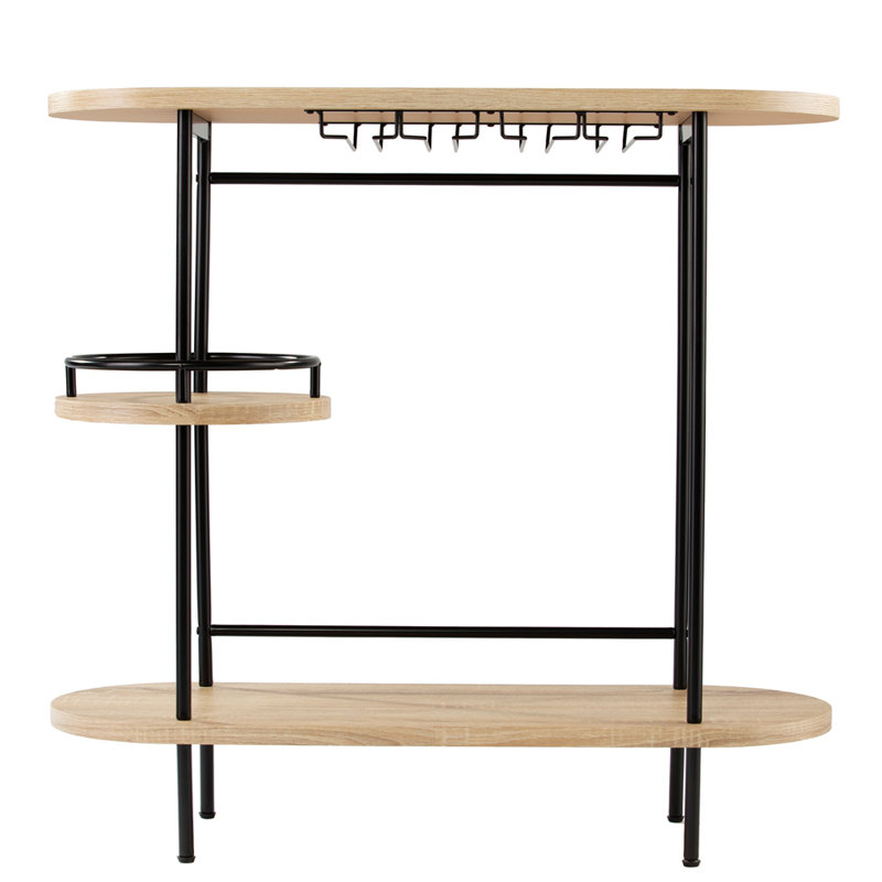 Table de bar à vin avec rangement pour verres Dagney - Finition naturelle et noire