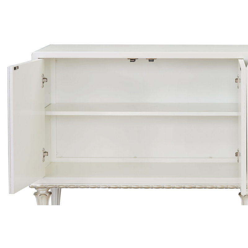 Armoire console Ansaldo blanc perle et argent scintillant