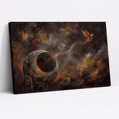 «Runed Sphere and Fire Phoenix in Dark Smoke», art mural sur toile