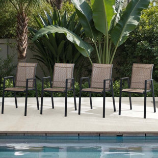 Outdoor PVC-coated polyester Dining Chairs Set of 4, Patio Stacking Armchair with Metal Frame and Backrest for Outdoor (Set of 4)