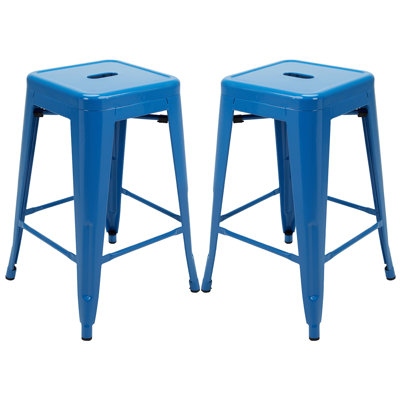 Kohki 24" Counter Stool Metal Bar Stools Counter Height Barstools Backless Indoor/Outdoor Bar Stools Kitchen Counter Stools Chairs(Set of 2)
