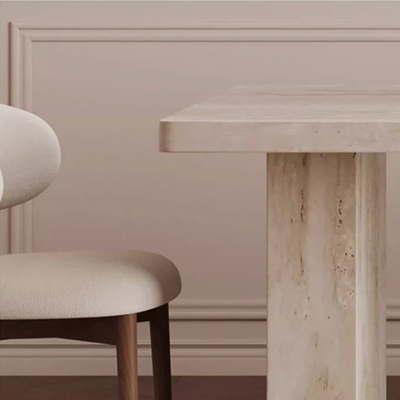 Modern Rectangular Rock Slab Dining Table Sets, 29.5"H x 78.7"L x 35.4"W