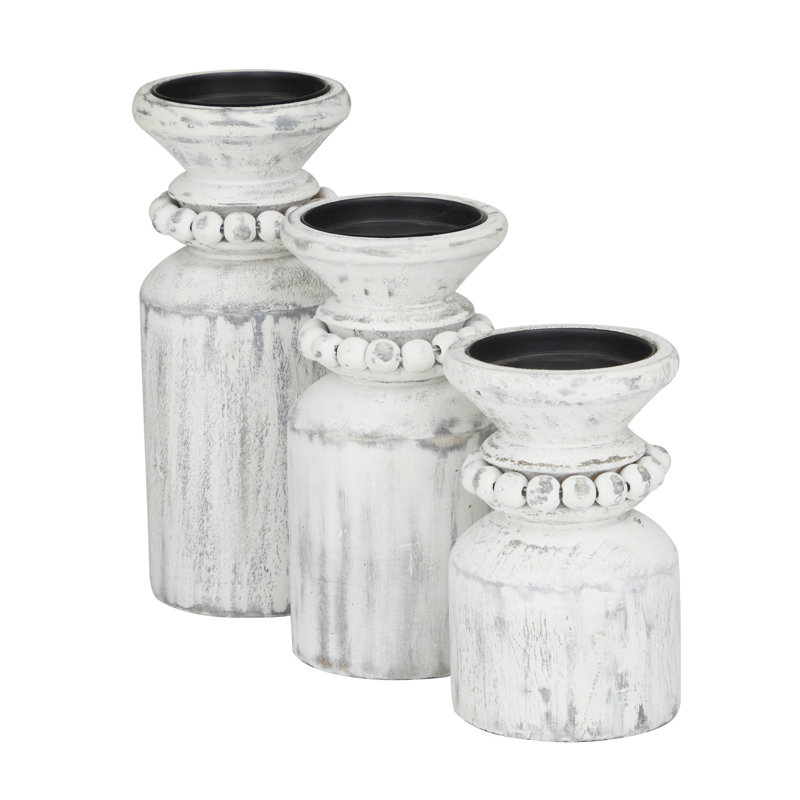 9.45'' H Wood Tabletop Candlestick, White