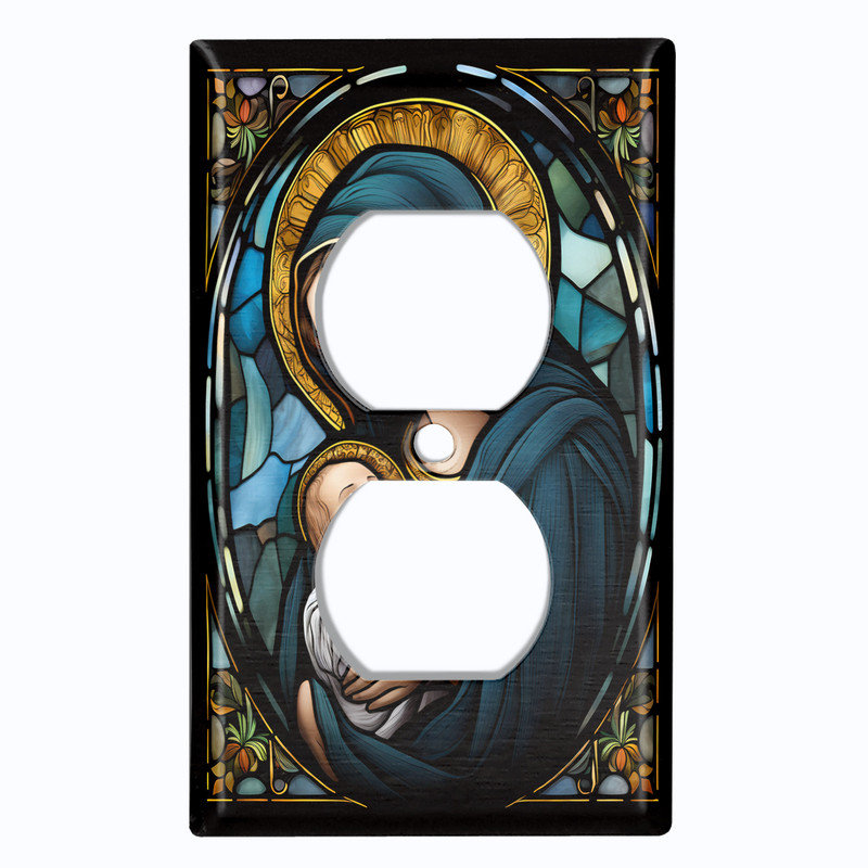Couvercle de plaque d'interrupteur en métal; Fauteuil à bascule GFI à 3 bandes standard américain - Vierge Marie et bébé Jésus