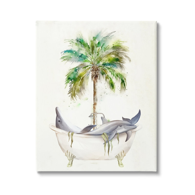 «Tropical Dolphins Bathroom Tub» par Ziwei Li, impression sur toile tendue, H 20 po x l 16 po x P 1,5 po