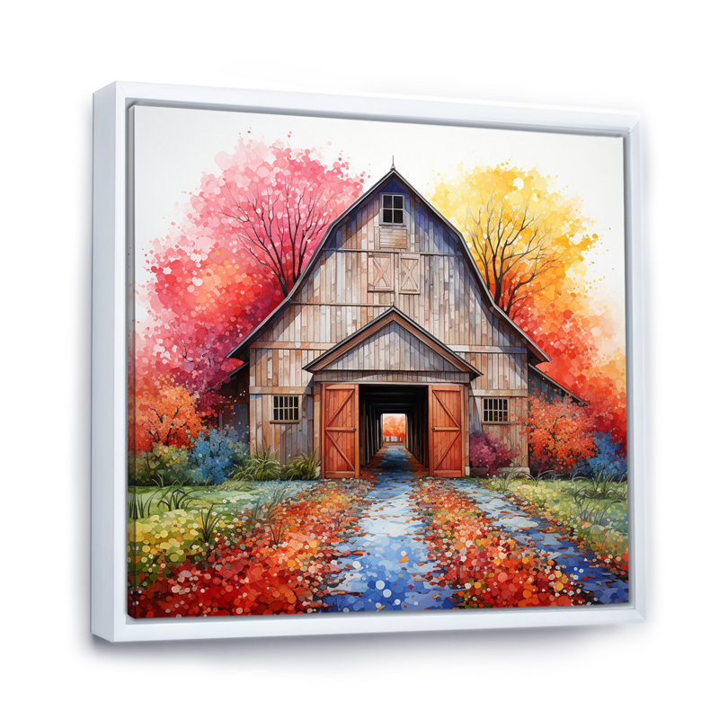 Impression sur toile Barn Symmetry Pointillism I, Cadre flottant blanc, H 30 po x l 30 po x P 1 po