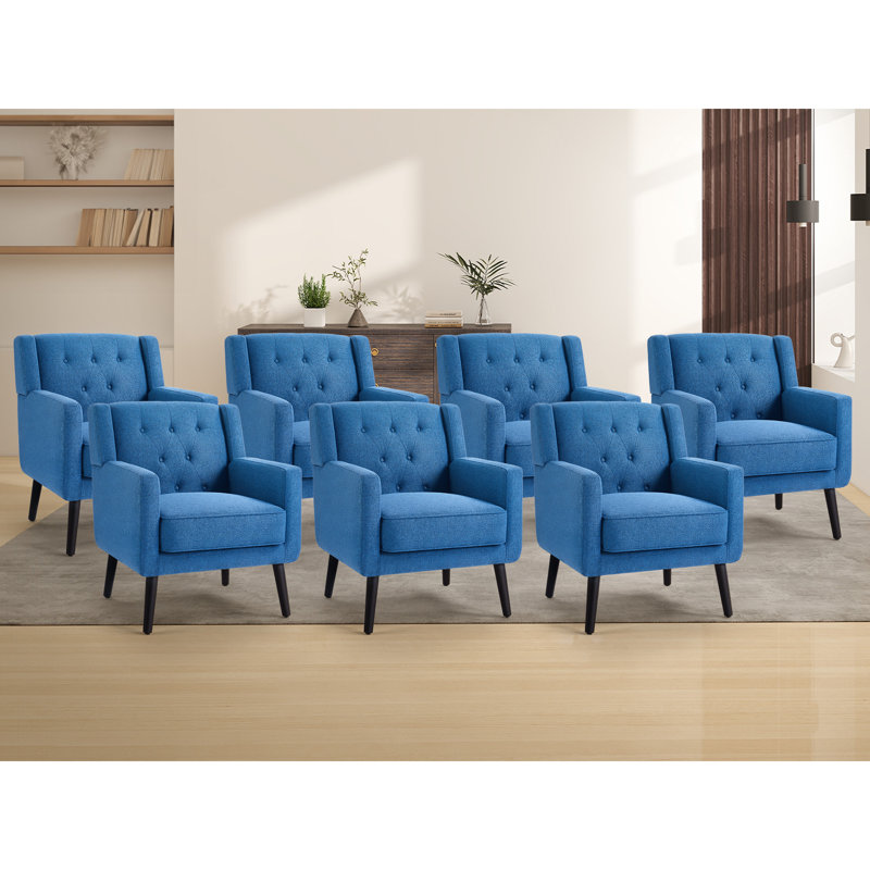 29" Wide Contemporary  Upholstered Tufted Armchair With Solid Wood Legs, Blue
