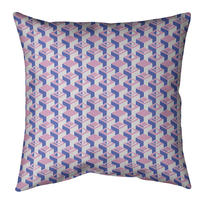 Housse de coussin Skyscrapers, 14 po x 14 po, Rose chaud / bleu, Simili daim