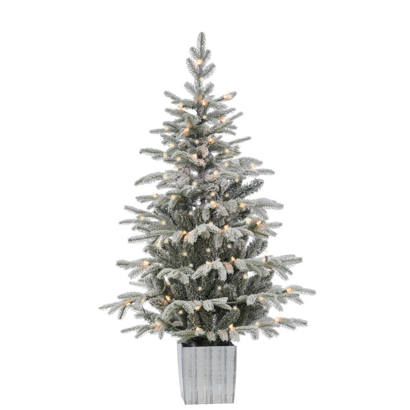Sapin de noël artificiel vert/blanc 4,5 pi en pot pré-éclairée