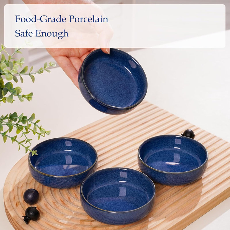 4 Pack Soy Sauce Dish 2oz Ceramic Dipping Bowls Sapphire Blue