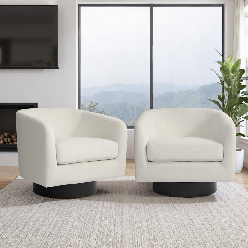 Velvet Upholstered Swivel Barrel Chair, Ivory