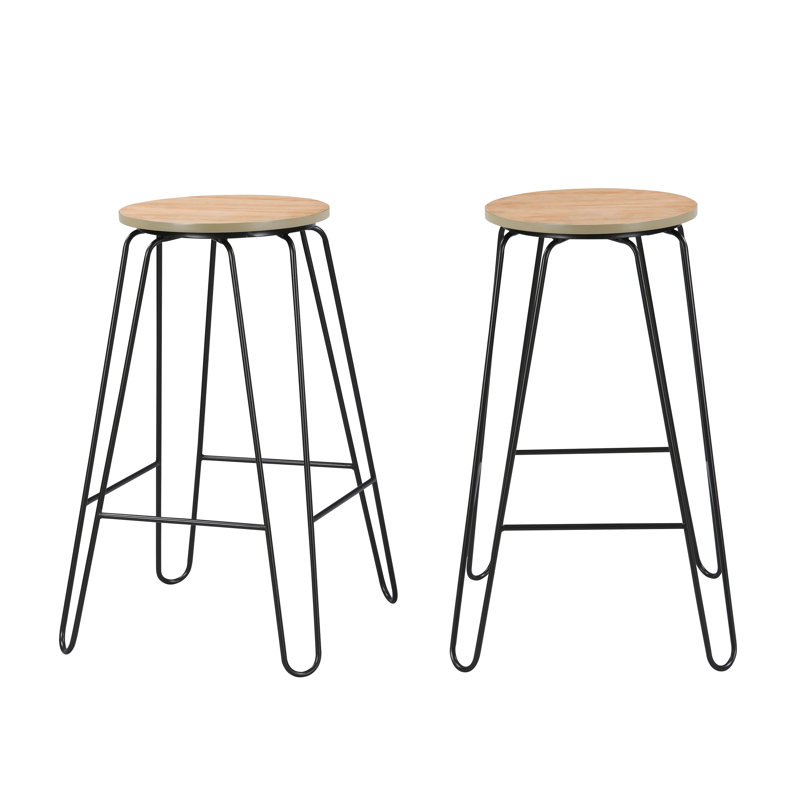 Tabouret de bar moderne brun de 30 pouces avec fabrication en bois d'hévéa et en fer durable, Érable, Noir