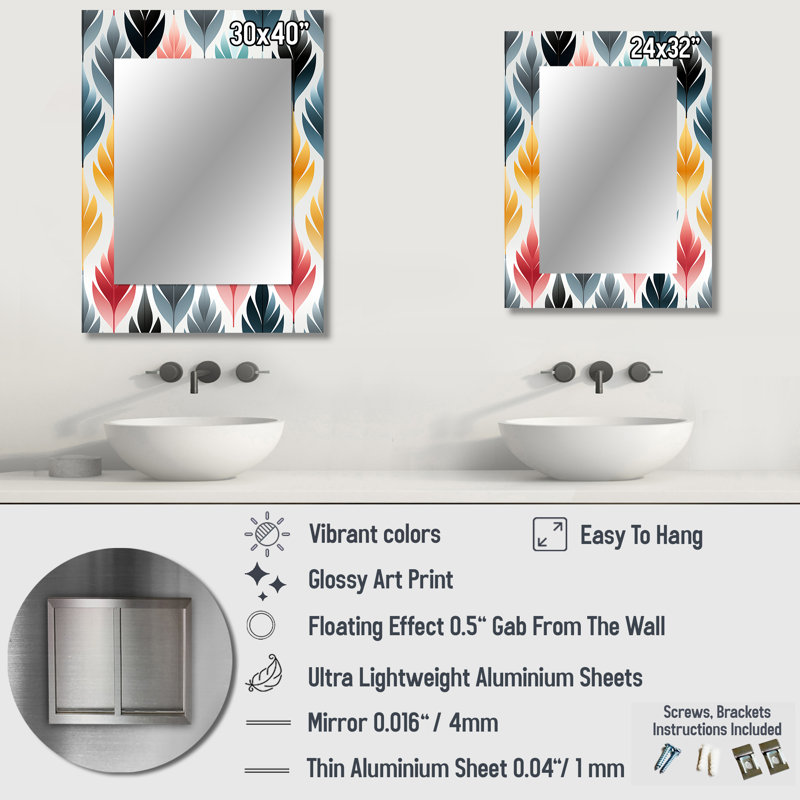 Alayn Botanical Scandinavian Shapes - Geometric  Mirror, Modern Decorative Wall Mirror, Printed Metal Art, 32" x 24"
