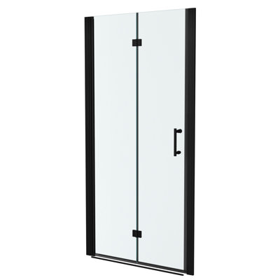 Porte de douche pliante l 30 po x H 72 po, noir mat. Verre trempé de 1/4 po d'épaisseur. Barrière d'isolation de porte de salle de bain noire H 72 po. Cloison intérieure