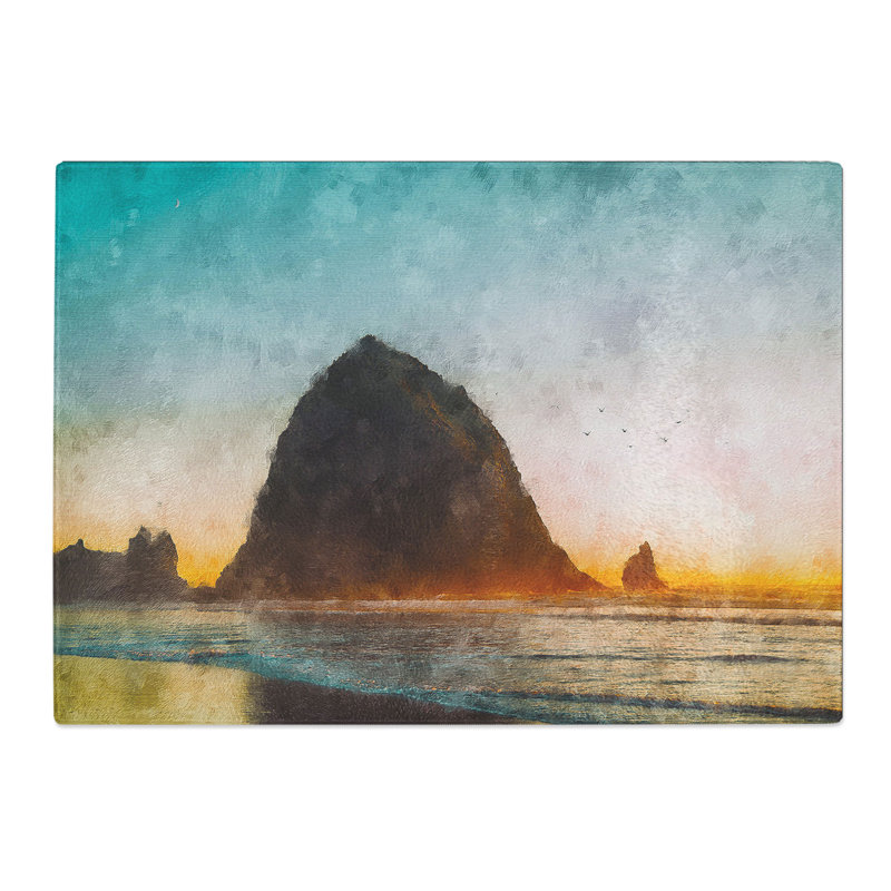 Tempered Glass Birds Flying over the Beach Chopping Board, 20 cm x 28.5 cm