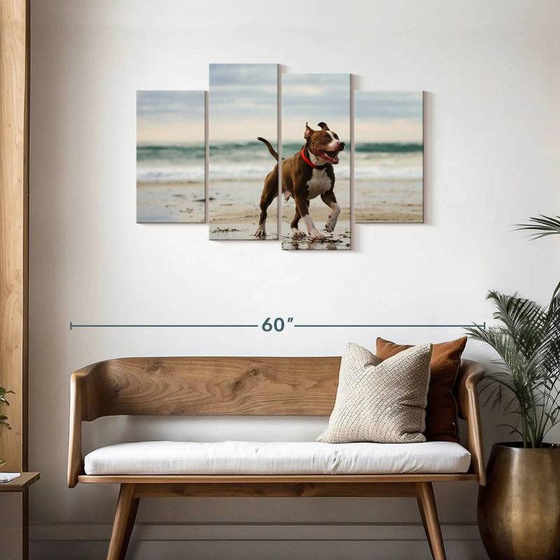 Pit Bull On Beach, 27" H x 43" W