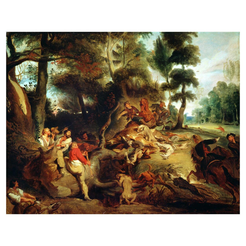 La chasse aux sangliers d'après un tableau de Rubens par Eugène Delacroix - Estampe numérique, H 32 po x l 40 po