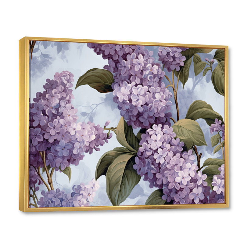 Mauve et lilas gris, fleurs parfumées III - art mural floral, H 24 po x l 32 po x P 1 po, Cadre flottant doré