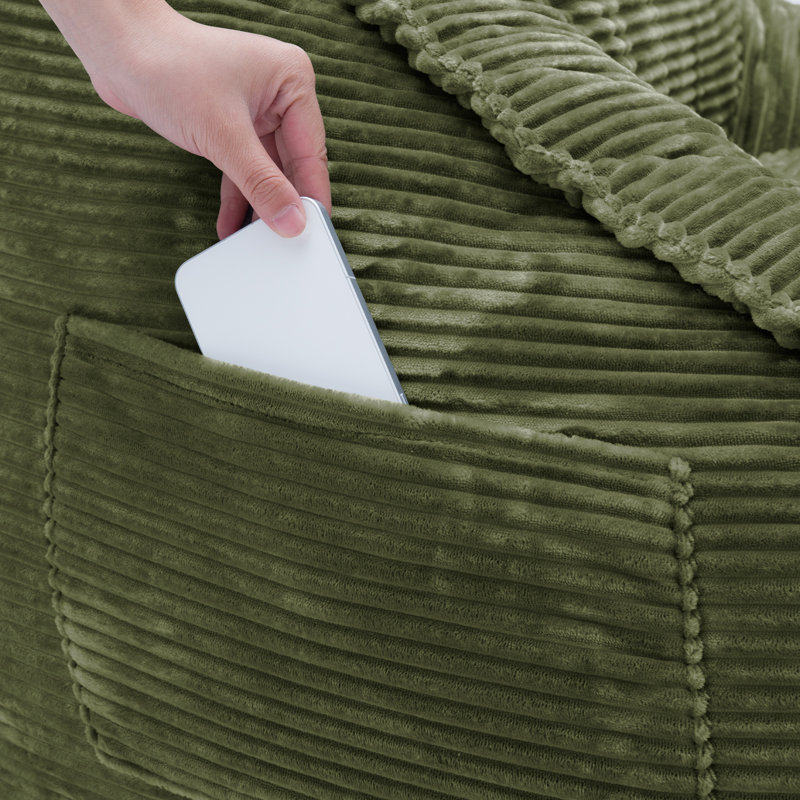 Large Bean Bag Chair Set with Ottoman and Side Pocket for Adults, Green Corduroy