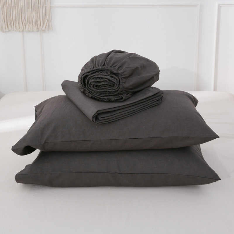 Ensemble de draps en lin, Ensemble de draps pour grand lit avec 2 taies d'or, Gris foncé
