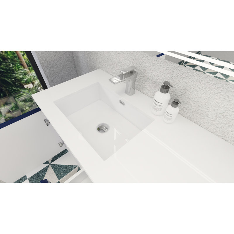 Single Bathroom Vanity with Acrylic Top, Hight Gloss Night Blue