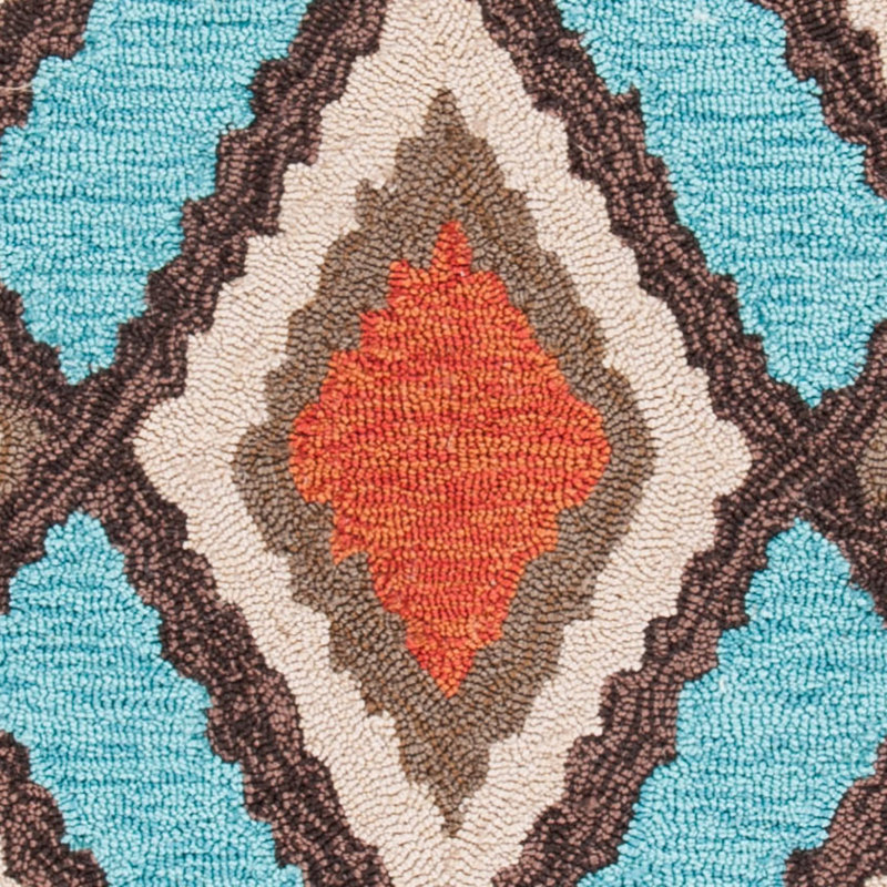 Tapis intérieur / extérieur bleu / rouge crocheté à la main Bowden, Rond 6 pi