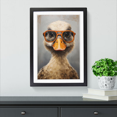 Duck With Glasses Painting - Single Picture Frame Print on Wood
