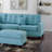 Modern Blue Color 3Pcs Sectional Living Room Furniture Reversible Chaise Sofa And Ottoman Tufted Polyfiber Linen Like Fabric Cushion Couch Pillows-1741348829