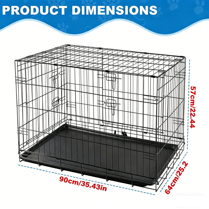 Foldable Metal Dog Cage with Plastic Tray