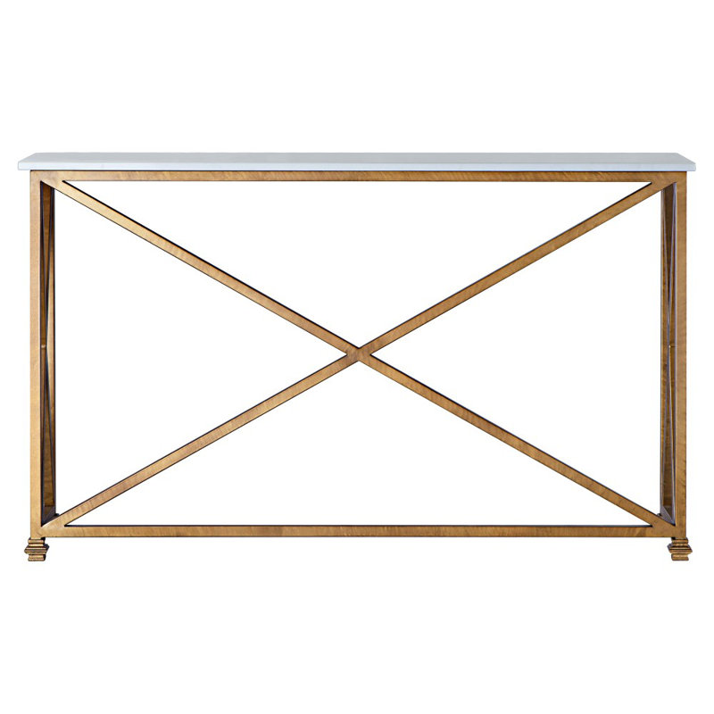 Medallion 60'' Console Table, 36"H x 60"W x 15"D, Royal Gold, Carrera Marble