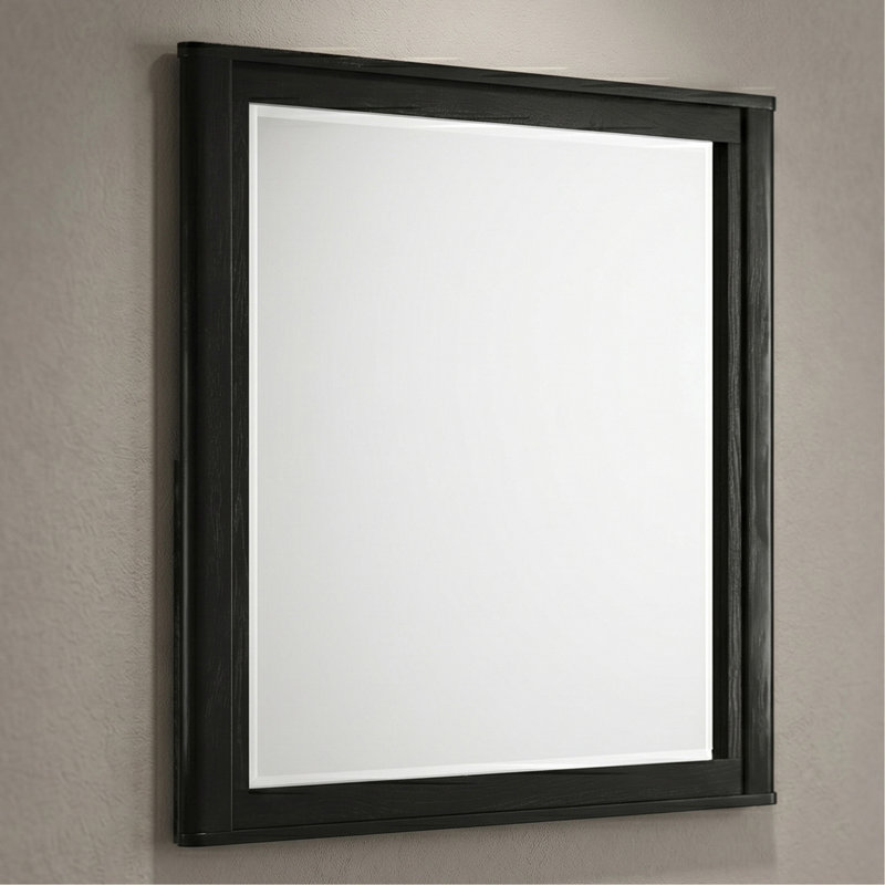 Opel Modern Beveled Bedroom Mirror with Deep Frame Profile in Black (Includes Mirror Only - Dresser Not Included)