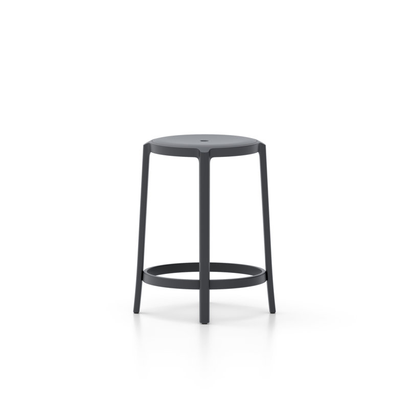On & On Recycled Plastic Seat by Edward Barber and Jay Osgerby, Counter Stool (24.75" Seat Height), Black